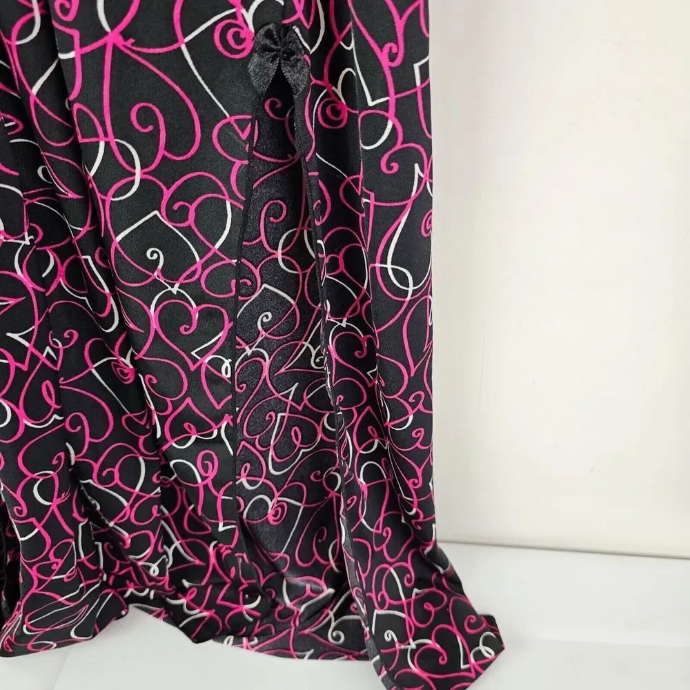 Smart & Sexy Womens Medium Nightgown Heart Print Long Gown‎ Black Pink